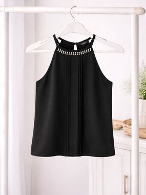 Express Black Halter Rhinestone Pleated Rhinestone blouse Small